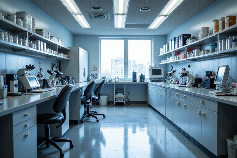 Nowoczesne laboratorium z zaawansowanym sprzętem badawczym.